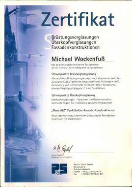 Zertifikat für Glaser Hamburg Norg